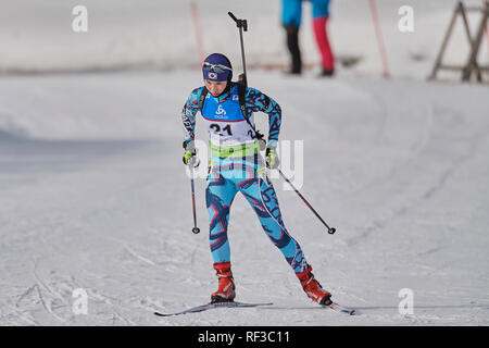 Lenzerheide, Schweiz, 24. Januar 2019. Hyesuk Hwang während der 2019 IBU Biathlon WM Frauen 7,5 km Sprint Wettbewerb in Lenzerheide. Stockfoto