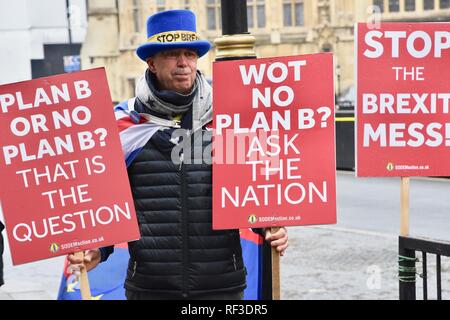 London, Großbritannien. 24. Jan 2019. Steve Bray, Anti Brexit Demonstrant. Houses of Parliament, London.UK Credit: michael Melia/Alamy leben Nachrichten Stockfoto