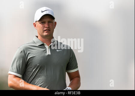 Dubai, VAE. 24. Jan 2019. Tom Lewis von England in Runde 1 Während der Omega Dubai Desert Classic 2019 im Emirates Golf Club, Dubai, UAE am 24. Januar 2019. Foto von Grant Winter. Credit: UK Sport Pics Ltd/Alamy leben Nachrichten Stockfoto