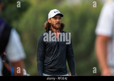 Dubai, VAE. 24. Jan 2019. Tommy Fleetwood von England in Runde 1 Während der Omega Dubai Desert Classic 2019 im Emirates Golf Club, Dubai, UAE am 24. Januar 2019. Foto von Grant Winter. Credit: UK Sport Pics Ltd/Alamy leben Nachrichten Stockfoto