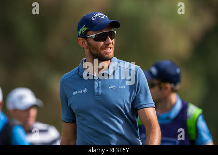 Dubai, VAE. 24. Jan 2019. Maximilian Kieffer Deutschlands in Runde 1 Während der Omega Dubai Desert Classic 2019 im Emirates Golf Club, Dubai, UAE am 24. Januar 2019. Foto von Grant Winter. Credit: UK Sport Pics Ltd/Alamy leben Nachrichten Stockfoto