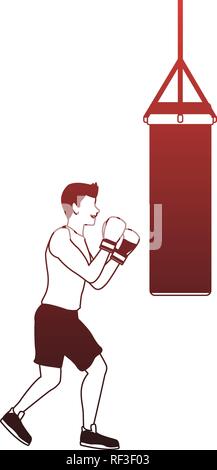 Fitness Mensch üben Boxing rote Linien Stock Vektor