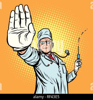 Impfung. Stoppen sie die Infektion Arzt Geste Stock Vektor