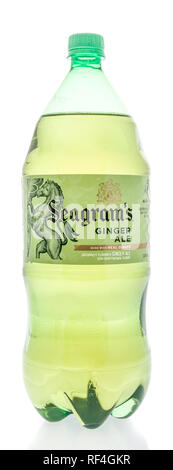 Winneconne, WI - 12. Januar 2019: eine 2 Liter Flasche das Seagrams am Ginger Ale auf einem isolierten Hintergrund. Stockfoto