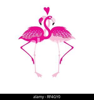 Festliche Karte mit rosa Flamingos in Liebe über den weißen Hintergrund Stock Vektor