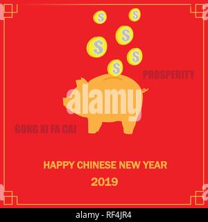 Chinesisches Tierzeichen Symbol 2019 mit Dollar Münzeinwurf - Jahr des Schweins Stock Vektor