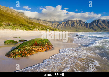 Kogel Bay liegt im Indischen Ozean zwischen Gordon's Bay und Rooi Els und verfügt über Kilometer von Unbebauten Sandstrand inmitten von Bergen und Fynbos Stockfoto