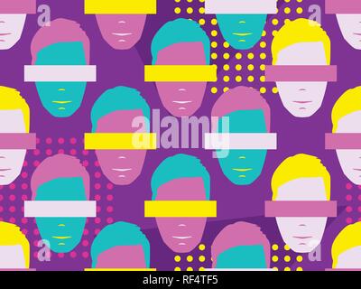 Nahtlose Muster der männliche Gesichter mit Elementen der Pop Art Stil. Zine Kultur bunte Hintergrund. Vector Illustration Stock Vektor