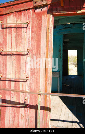 Abgebrochene caboose aus der Geisterstadt Rhyolith, Nevada. Stockfoto