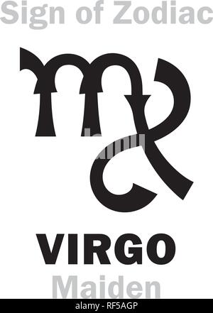 Astrologie-Alphabet: Zeichen des Tierkreises VIRGO (Jungfrau). Hieroglyphen Charakter Zeichen (einzelnes Symbol). Stock Vektor