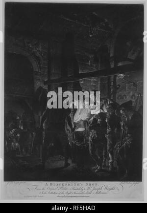 Eine Schmiede. Artist: Nachdem Joseph Wright (Wright von Derby) (British, 1734-1797 Derby Derby). Maße: Blatt: 23 15/16 x 17 in. (60,8 x 43,2 cm) schneiden innerhalb Plattenrand. Engraver: Richard Earlom (Briten, London 1743-1822 London). Herausgeber: Veröffentlicht in London von John boydell (Briten, Shropshire 1720-1804 London). Datum: August 25, 1771. Museum: Metropolitan Museum of Art, New York, USA. Stockfoto