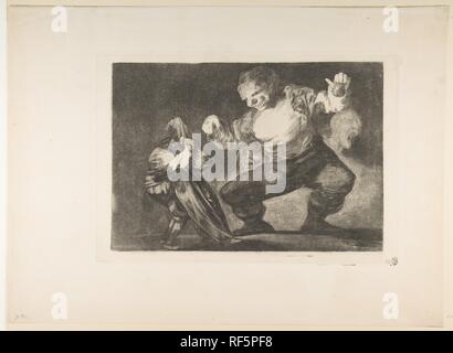 Platte 4 von der "isparates': Dumm. Artist: Goya (Francisco de Goya y Lucientes) (Spanisch, Fuendetodos 1746-1828 Bordeaux). Abmessungen: Platte: 9 5/8 x 13 3/4 in. (24,5 x 35 cm): 14 5/8 x 19 15/16 in. (37,2 × 50,6 cm). Datum: Ca. 1816-23 (zwischen 1854-63 veröffentlicht). Posthume aber vor der ersten Ausgabe von der Academia de San Fernando in Madrid im Jahre 1864 veröffentlicht unter dem Titel "Los Proverbios". Museum: Metropolitan Museum of Art, New York, USA. Stockfoto