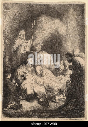 Die Beschneidung: kleine Platte. Vom: C. 1630. Medium: Radierung und Berührungen der Kaltnadelradierung. Museum: Nationalgalerie, Washington DC. Thema: Rembrandt, HARMENSZOON VAN RIJN. REMBRANDT HARMENSZOON VAN RIJN. Stockfoto