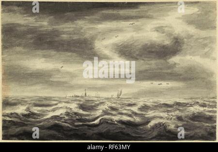 Seascape. Verfasser der Stellungnahme: Pieter Idserts (möglicherweise). Dating: 1708-1781. Maße: H 124 mm x B 190 mm. Museum: Rijksmuseum, Amsterdam. Stockfoto