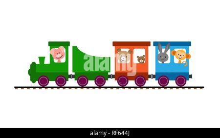 Einfache farbige Kinder Zug mit Autos und Dampflokomotive, die Beförderung von Tieren Stock Vektor