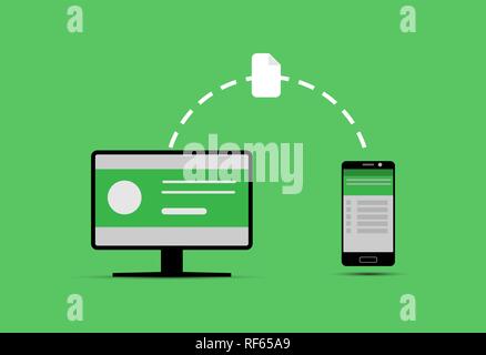 Datenübertragung von einem Computer auf das Handy Stock Vektor