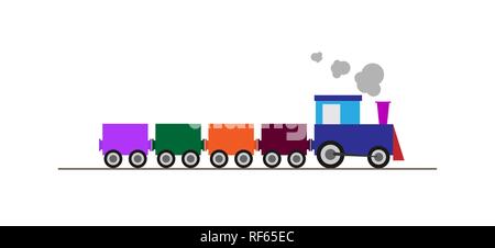 Einfache farbige Kinder Zug mit Autos und Lokomotive Stock Vektor
