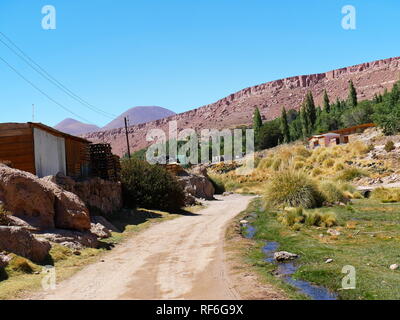 Dorf Caspana. Die Wüste von Atacama im Norden von Chile ist die trockenste Region der Erde. Stockfoto