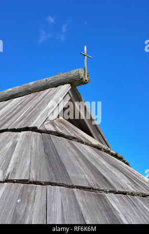 Fichte Schindeln auf dem Dach eines traditionellen herdsmens Hütte auf Velika Planina, Kamnik, Gorenjska, Slowenien Stockfoto