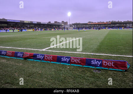 Die Kirsche rot Datensätze Stadion vor der Liga eine Übereinstimmung zwischen den AFC Wimbledon und Barnsley im Cherry Red Records Stadion. 19 Januar 2019 nur für den redaktionellen Gebrauch bestimmt. Kein Merchandising. Für Fußball Bilder FA und Premier League Einschränkungen Inc. kein Internet/Mobile Nutzung ohne fapl Lizenz - für Details Kontakt Fußball Dataco Stockfoto