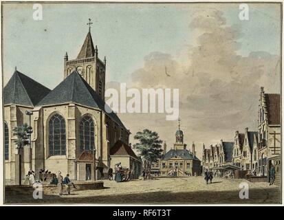 Der Markt in Hennef mit der Kirche und dem Rathaus. Verfasser der Stellungnahme: Pieter Jan van Liender. Datierung: 1737 - 1779. Maße: H 221 mm x B 305 mm. Museum: Rijksmuseum, Amsterdam. Stockfoto