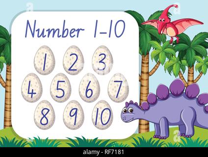 Die Anzahl ein Dinosaurier Thema Abbildung 10 Stock Vektor