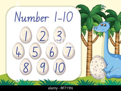 Die Anzahl von einem Dinosaurier Thema Abbildung 10 Stock Vektor