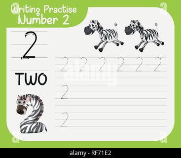 Nummer zwei tracing Arbeitsblätter Abbildung Stock Vektor