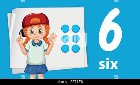 Mädchen zeigen Nummer sechs Abbildung Stock Vektor