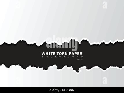 Weiß zerrissenes Papier Kanten mit Schatten auf schwarzen Hintergrund mit kopieren. Vector Illustration Stock Vektor