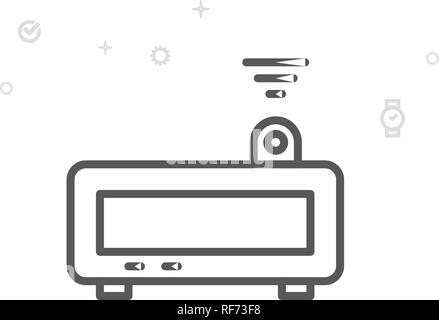 Projektor Wecker Vektor Symbol Leitung. Elektronische Digitaluhr Symbol, Piktogramm, Sign. Licht abstrakten geometrischen Hintergrund. Editierbare Schlaganfall. Einstellen Stock Vektor