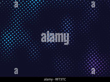 Abstrakte Halbtonmuster motion Effekt mit Fading dot Gradation Blau und Lila auf dunklem Hintergrund und Textur. Vector Illustration Stock Vektor