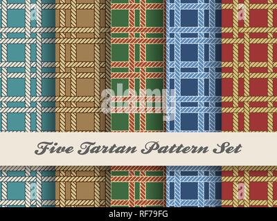 Satz von fünf Nahtlose tartan Square schottischen Mustern. Vector Illustration Stock Vektor