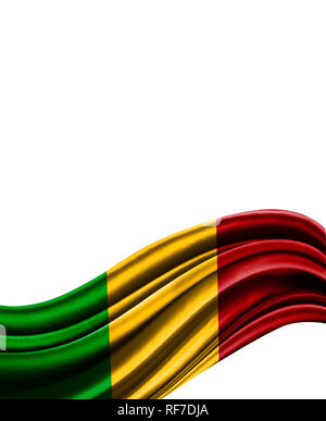 Mali Flagge auf Tuch auf weißem Hintergrund. Stockfoto