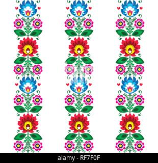 Florale nahtlose Volkskunst vector Pattern - Polnisch Traditionelles Design mit Blumen - Wycinanki Lowickie. Retro Dekoration mit Blumen, slawischen Stock Vektor