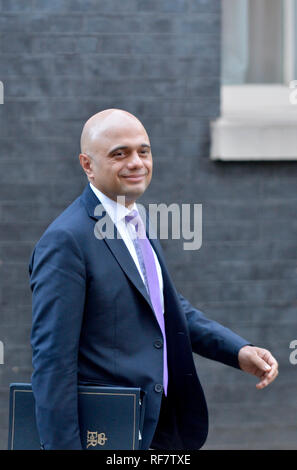 Sajid Javid MP, Innenminister, Downing Street nach einer längeren Kabinett 22.01.2019 Zu discus Brexit, Downing Street 16. Oktober 2018 Stockfoto