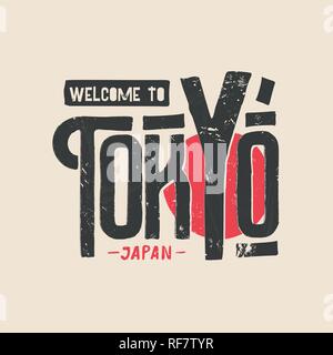 Tokio t-shirt und Kleid grunge Design. Vektor japanische Drucke Typografie, Poster, Banner. Travel vintage Logo für Sport Club, College und der Agentur. Stock Vektor