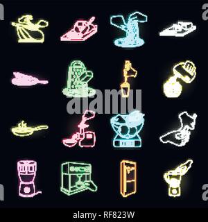 Kochen neon Ikonen im Set Sammlung für Design. Küche, Geräte und Werkzeuge vektor Symbol lieferbar Abbildung. Stock Vektor