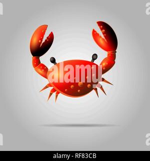 Bunte rote Krabben Vector Illustration. Shell Crab Symbol auf grauem Hintergrund. Wasser Tier mit Krallen 10 eps Stock Vektor