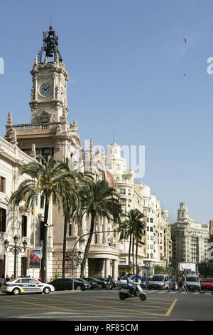 ESP, Spanien, Valencia: Plaza Ayuntamiento, Avenida Marques De Sotelo, Central Rathausplatz Stockfoto