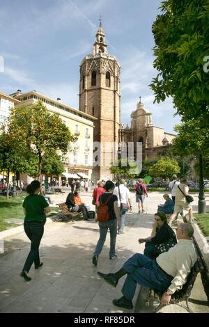 ESP, Spanien, Valencia: Altstadt, an der Plaza de la Reina, Torre del Miguelete, Glockenturm der Kathedrale Stockfoto