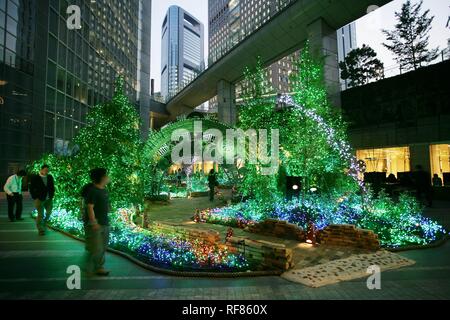 JPN, Japan, Tokio: Stadtzentrum, Shimbashi entfernt. Beleuchteter Garten in der Nähe von Shiodome station Stockfoto