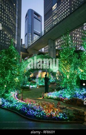 JPN, Japan, Tokio: Stadtzentrum, Shimbashi entfernt. Beleuchteter Garten in der Nähe von Shiodome station Stockfoto
