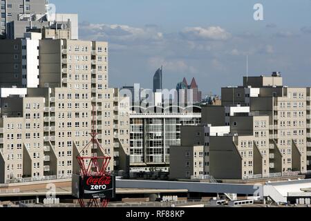 Strandpromenade, Blick auf Stadtzentrum Den Haag, Scheveningen, Den Haag, Niederlande, Europa Stockfoto