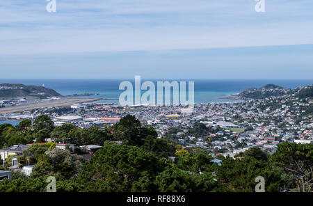 Blick auf Lyall Bay vom Mt Victoria übersehen in Wellington, Neuseeland Stockfoto