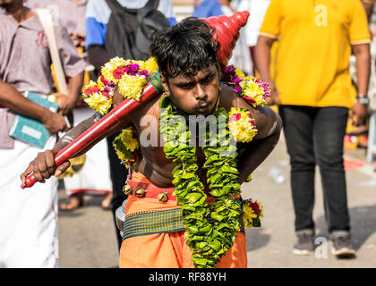 Kuala Lumpur, Malaysia. 21. Januar, 2019. Malaysia Thaipusam Festival am Batu Höhlen in Kuala Lumpur, Malaysia. Alle Gläubigen betet anders Lor Stockfoto