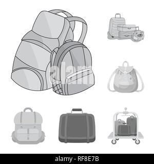Vector Illustration und Rucksack Logo. Sammlung und pack Vektor Symbol für das Lager. Stock Vektor