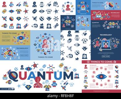 Digitale Vektor quantum Dinge zu Technologie Symbole, flacher Stil Infografiken kommen Stock Vektor