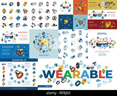 Digitale Vektor tragbare Technologie Symbole Infografiken eingestellt Stock Vektor