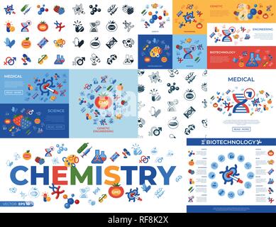 Digitale vektor Gentechnik Gvo-Technologie Symbole Infografiken eingestellt Stock Vektor